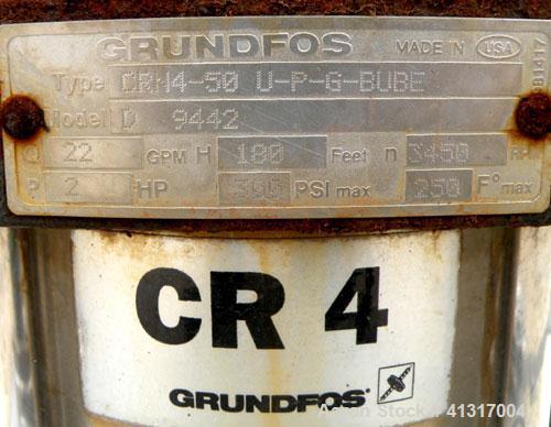 Used- Grundfos Vertical Multistage Centrifugal Pump, Model CRN4-50-U-P-G-BUBE, stainless steel. Rated 22 gallons per minute ...