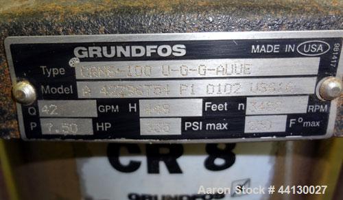 Used Stainless Steel Grundfos CRN8 Vertical Multistage Centrifugal Pump, Type CRN8-100 U-G-G-AUUE, Model A 42Z96754 P1 0102 US616