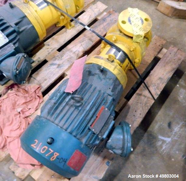 Used HMD Kontro Centrifugal Pump, Model GSA, Size 3X1.5X6H, 316 Stainless Steel. Rated 100 gallons per minute at 120’ head at 3500 rpm, maximum design pressure 275 psi. Driven by a 10hp, 3/60/230/460...