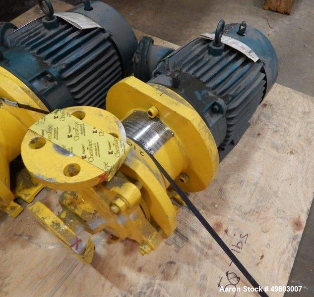 Used HMD Kontro Centrifugal Pump, Model GTA, Size 1X1X5, 316 Stainless Steel. Rated 200 gallons per minute at 60’ head at 3500 rpm, maximum design pressure 275 psi. Driven by a 3hp, 3/60/230/460 volt...