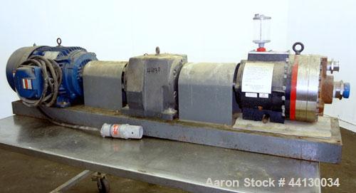 Used Hydra-Cell Pump, Model DD35EASJNNEHB, 316 Stainless Steel. Approximate 3" inlet, 1-1/2" outlet. Driven by a 3.81/25hp, 3/10-60/80-460 volt, 770-1770 rpm motor. Mounted on a carbon steel base.
