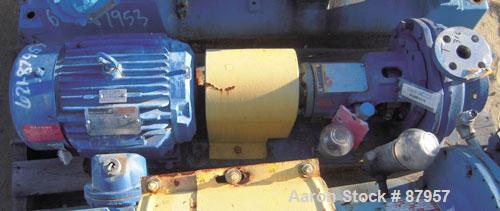 Used Ingersoll-Rand Centrifugal Pump, Size 1.5x1x8, 316 Stainless Steel. 1-1/2" inlet, 1" outlet, approximate 8" diameter impeller. 275 psi. Driven by a 2 hp, 3/60/230/460 volt, 1770 rpm motor. Base ...