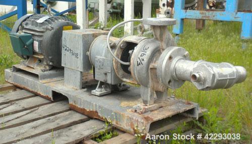 Used Ingersoll-Rand Centrifugal Pump, Size 3x2, 316 Stainless Steel. 3" Inlet, 2" outlet. Driven by a 15 hp, 3/60/460 volt, 3510 rpm motor. Base mounted.