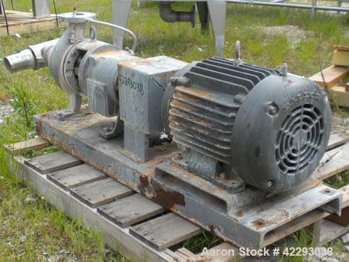 Used Ingersoll-Rand Centrifugal Pump, Size 3x2, 316 Stainless Steel. 3" Inlet, 2" outlet. Driven by a 15 hp, 3/60/460 volt, 3510 rpm motor. Base mounted.