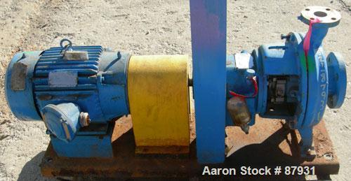 Used Ingersoll Rand Centrifugal Pump, Size 3x1.5x10, 316 Stainless Steel. 3" inlet, 1-1/2" outlet. Rated approximately 275 gallons per minute at 450' head. Driven by a 10 HP, 3/60/460 Volt, 1755 RPM ...