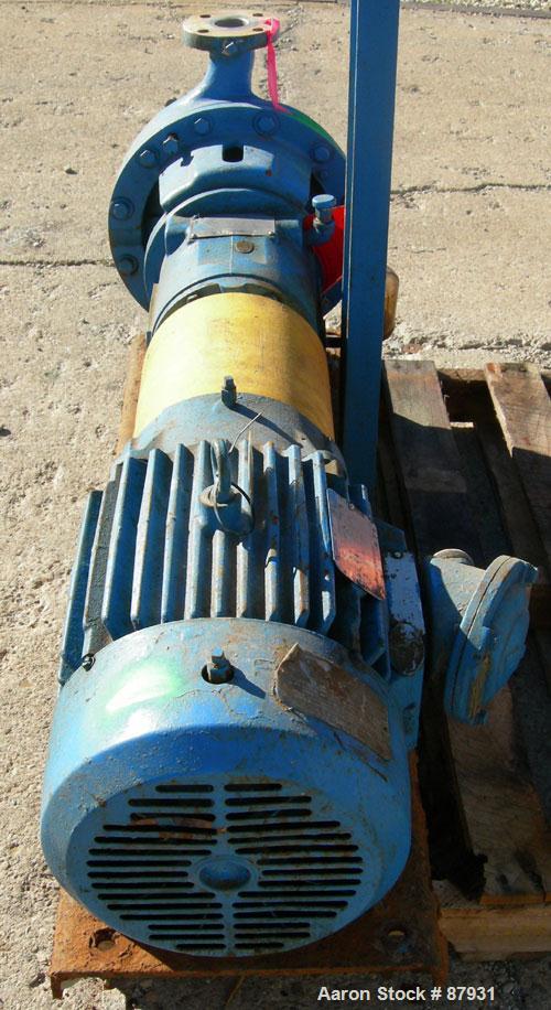Used Ingersoll Rand Centrifugal Pump, Size 3x1.5x10, 316 Stainless Steel. 3" inlet, 1-1/2" outlet. Rated approximately 275 gallons per minute at 450' head. Driven by a 10 HP, 3/60/460 Volt, 1755 RPM ...