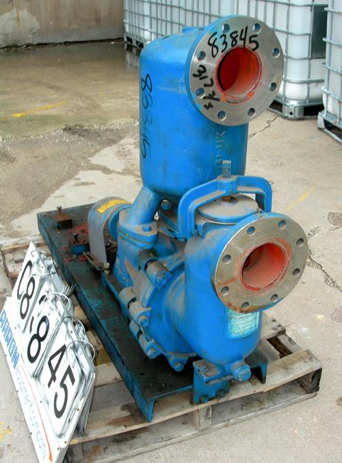 USED: Labour self priming centrifugal pump, model 25W-DPL, 316 stainless steel. 4" inlet/outlet. Approximate capacity 300 gallons per minute, at 1800 rpm at 100 head feet. Base mounted. Requires an a...