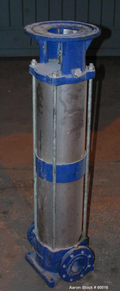 USED: Lowara SV series vertical multistage centrifugal pump, carbon steel, model SV3310. Approx 50 gallons per minute at 170 head feet. 3" inlet/outlet. Unit requires an approx 5 hp motor.