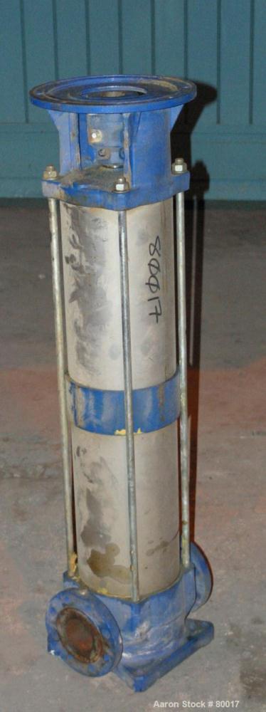USED:Lowara SV series vertical multistage centrifugal pump, carbon steel, model SV3310. Approx 50 gallons per minute at 170 head feet. 3" inlet/outlet. Unit requires an approx 5 hp motor.