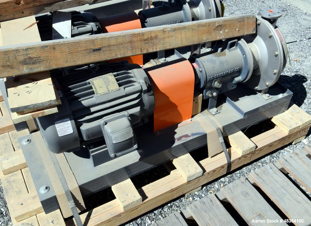 Unused- R.S. Corcoran Centrifugal Pump, Model 5000F, 316 Stainless Steel. Rated 30 GPM at TDH 50'. 2" Inlet, 1" outlet. Driven by a 5hp XP motor. Serial# 3951, built 2007.