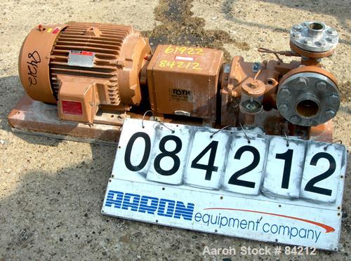 Used Roth Regenerative Turbine Pump, Model 6TCP2261SA, 316 Stainless Steel. 3" Inlet, 2" outlet. Approximate capacity 45 gallons per minute, 409' head. Designed for continuous high pressure pumping o...