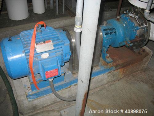 Used One (1) Ingersoll Rand centrifugal pump, type SHOC. A744 stainless steel construction, 2" x 1" x 10" impeller, on base with 7.5 hp, 230/460 volt, 1760 rpm XP motor, serial #870323.