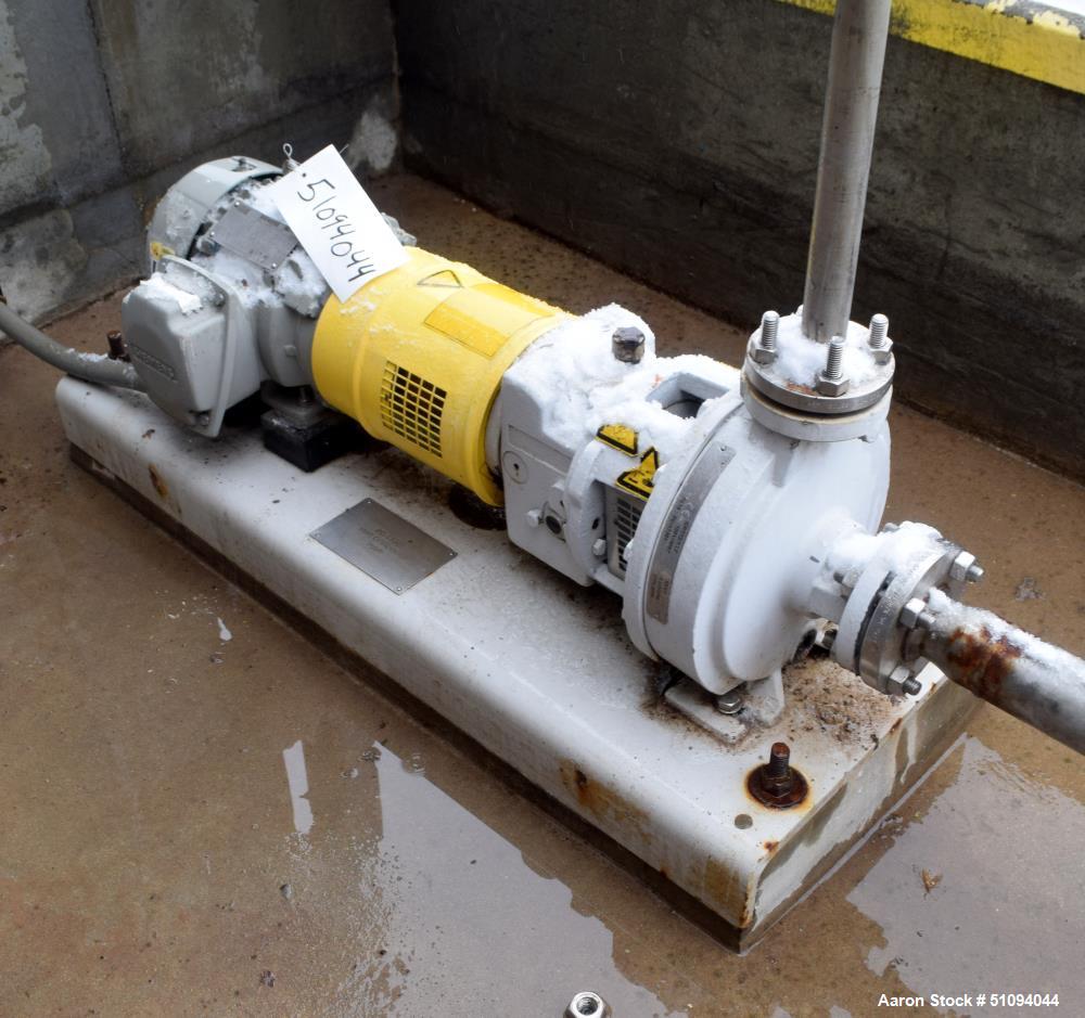 Used Sulzer CPT Chemical Centrifugal Pump, Model CPT12-1-LF, Stainless Steel. Rated 5 gallons per minute at 85 head at 1770 rpm. Driven by a 1.5hp, 3/60/208-230/460 volt, 1740 rpm motor. Serial# 1001...