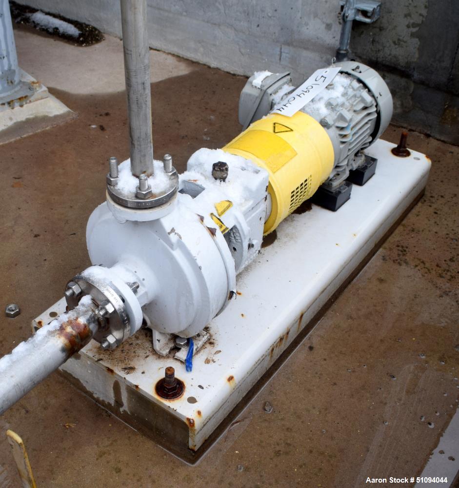 Used Sulzer CPT Chemical Centrifugal Pump, Model CPT12-1-LF, Stainless Steel. Rated 5 gallons per minute at 85 head at 1770 rpm. Driven by a 1.5hp, 3/60/208-230/460 volt, 1740 rpm motor. Serial# 1001...