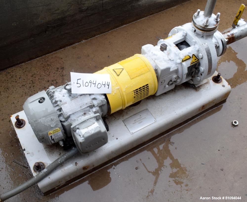 Used Sulzer CPT Chemical Centrifugal Pump, Model CPT12-1-LF, Stainless Steel. Rated 5 gallons per minute at 85 head at 1770 rpm. Driven by a 1.5hp, 3/60/208-230/460 volt, 1740 rpm motor. Serial# 1001...