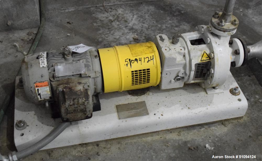 Used Sulzer CPT Chemical Centrifugal Pump, Model CPT12-1-LF, Stainless Steel. Rated 10 gallons per minute at 85 head at 1770 rpm. Driven by a 2hp, 3/60/208-230/460 volt, 1740 rpm motor. Serial# 10011...