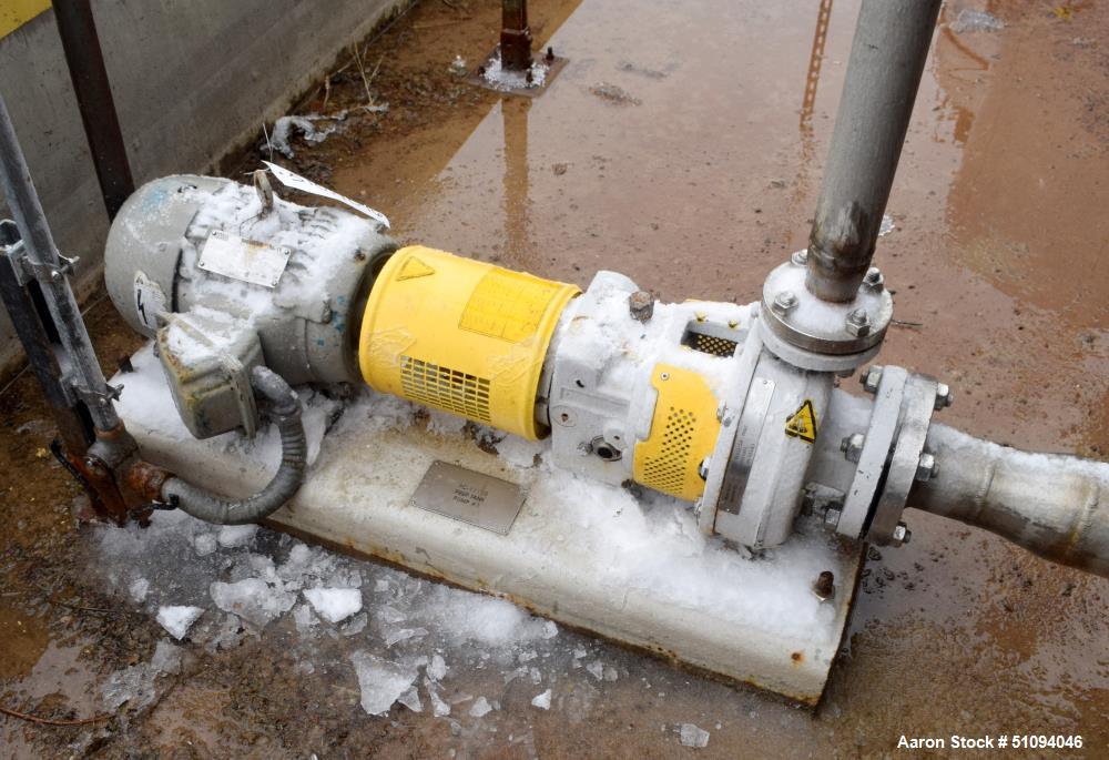 Used Sulzer CPT Chemical Centrifugal Pump, Model CPT12-1B, Stainless Steel. Rated 50 gallons per minute at 55 head at 1770 rpm. Driven by a 3hp, 3/60/208-230/460 volt, 1760 rpm motor. Serial# 1001190...