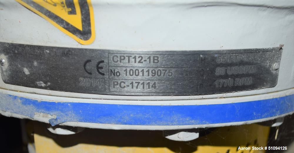 Used Sulzer CPT Chemical Centrifugal Pump, Model CPT12-1B, Stainless Steel. Rated 50 gallons per minute at 55 head at 1770 rpm. Driven by a 3hp, 3/60/208-230/460 volt, 3505 rpm motor. Serial# 1001190...