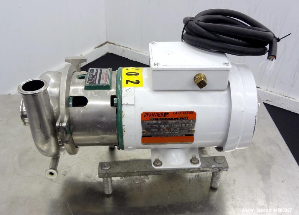 Used Tri-Clover Tri-Flo H.D. Series Centrifugal Pump, Model C215MDG56T-S, 316 Stainless Steel.  Approximate capacity 60 gallons per minute.  2” Tri-clamp inlet, 1-1/2” tri-clamp outlet.  Driven by a ...