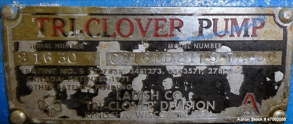Used Tri-Clover Centrifugal Pump, Model C216MD21T-S-7-1/2-36, 316 Stainless Ste