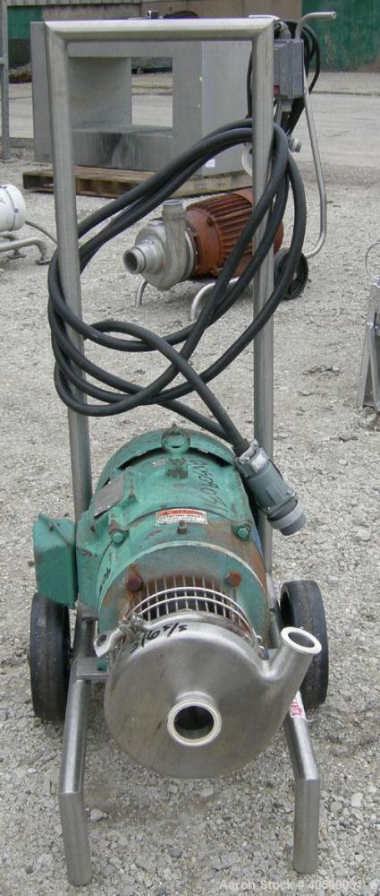 Used Tri-Clover Centrifugal Pump, model C216MD21T-S, 316 stainless steel. 2" tri-clamp inlet, 1 1/2" tri-clamp outlet. Approximate capacity 160 gallons per minute at 110' head. Approximate 5'' diamet...