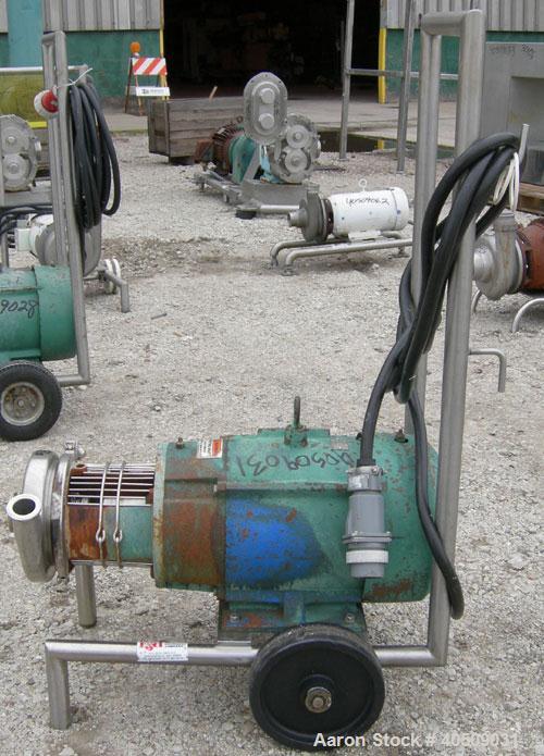 Used Tri-Clover Centrifugal Pump, model C216MD21T-S, 316 stainless steel. 2" tri-clamp inlet, 1 1/2" tri-clamp outlet. Approximate capacity 160 gallons per minute at 110' head. Approximate 5'' diamet...