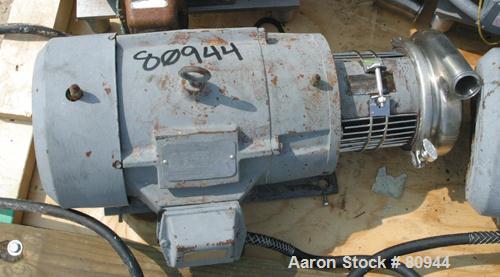 USED: Tri Clover centrifugal pump, model C216MD21TS, 316 stainless steel. 2-1/2" diameter tri-clamp inlet, 2" tri-clamp outlet. Approximate capacity 150 gallons per minute. 6" diameter impeller. Driv...