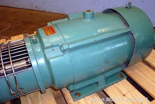 Used Tri-Clover Centrifugal Pump, Model C216MD25T-S-KX, Stainless Steel. 2’’ Tri-clamp inlet, 1-1/2’’ tri-clamp outlet.Approximate capacity 220 gallons per minute at 110’ head.Driven by a 15 hp, 3/60...