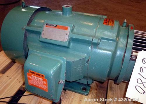 Used Tri-Clover Centrifugal Pump, Model C216MD25T-S-KX, Stainless Steel. 2’’ Tri-clamp inlet, 1-1/2’’ tri-clamp outlet.Approximate capacity 220 gallons per minute at 110’ head.Driven by a 15 hp, 3/60...