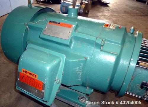 Used Tri-Clover Centrifugal Pump, Model C216MD25T-S-KX, Stainless Steel. 2’’ Tri-clamp inlet, 1-1/2’’ tri-clamp outlet.Approximate capacity 220 gallons per minute at 110’ head.Driven by a 15 hp, 3/60...