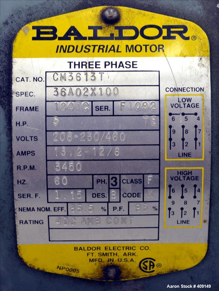 Used Tri-Clover Centrifugal Pump, Model C216MDG18T-S, 316 Stainless Steel. Approximate 80 gallons per minute at 100' head. 2" Tri-clamp inlet, 1-1/2" tri-clamp outlet. Driven by a 5hp, 3/60/208-230/4...
