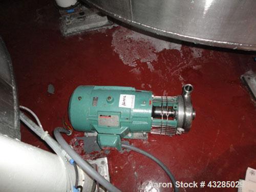 Used Tri-Clover Centrifugal Pump, Model C216MDG21T-S-KX, Stainless Steel. Approximate 350 gallons per minute at 200' head. 2" Inlet, 1-1/2" outlet. Driven by a 7.5 hp motor.