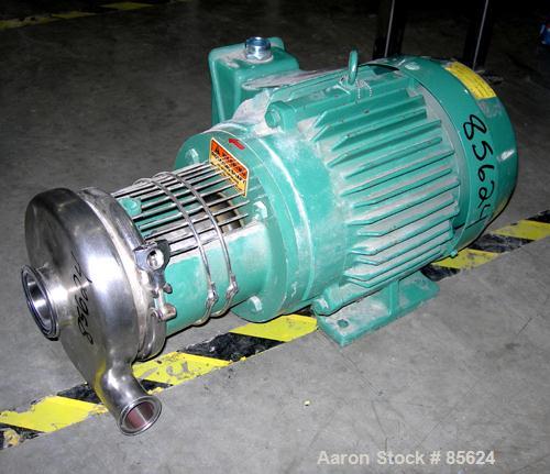 Used Tri Clover Centrifugal Pump, Model C216MDG21T-S, 316 Stainless Steel. 6" impeller, 2-1/2" tri clamp inlet, 1-1/2" tri clamp outlet. Approximate capacity 100 gallons per minute at 170' head. Driv...
