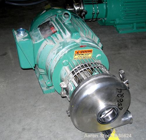 Used Tri Clover Centrifugal Pump, Model C216MDG21T-S, 316 Stainless Steel. 6" impeller, 2-1/2" tri clamp inlet, 1-1/2" tri clamp outlet. Approximate capacity 100 gallons per minute at 170' head. Driv...