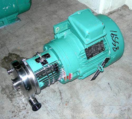 Used Tri-Clover Centrifugal Pump, Model C216MDG21T20ND04Y23SP, 316 Stainless Steel. 6" impeller, 2" tri-clamp inlet. Approximate capacity 100 gallons per minute at 170' head. Driven by a 7.5 hp, 3/60...