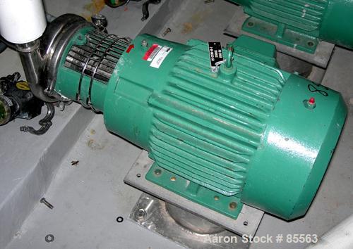 USED: Tri Clover centrifugal pump, model C216MDG21TL20C4V04Y22PL, 316 stainless steel. 6" impeller, 2" tri clamp inlet, 1-1/2" tri clamp outlet. Approximate capacity 100 gallons per minute at 170' he...