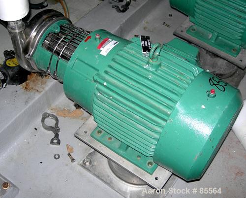 USED: Tri Clover centrifugal pump, model C216MDG21TL20C4V04Y22PL, 316 stainless steel. 6" impeller, 2" tri clamp inlet, 1-1/2" tri clamp outlet. Approximate capacity 100 gallons per minute at 170' he...