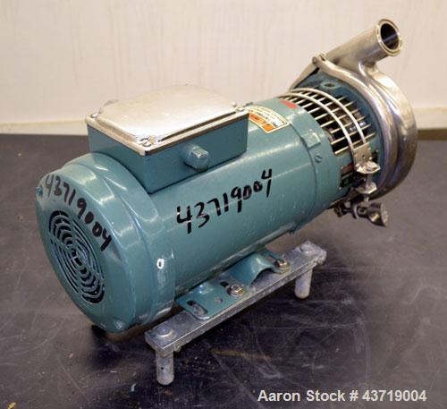 Used Tri Clover Centrifugal Pump, Model C216MDG56T-S-KX, 316 Stainless Steel. 2” Tri-clamp inlet, 1-1/2” tri-clamp outlet. Approximate capacity 110 gallons per minute at 25’ head, approximate 5'' dia...