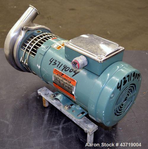 Used Tri Clover Centrifugal Pump, Model C216MDG56T-S-KX, 316 Stainless Steel. 2” Tri-clamp inlet, 1-1/2” tri-clamp outlet. Approximate capacity 110 gallons per minute at 25’ head, approximate 5'' dia...