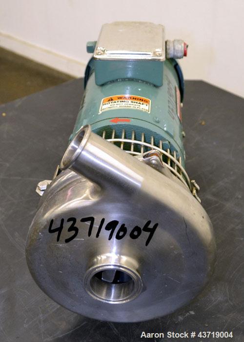Used Tri Clover Centrifugal Pump, Model C216MDG56T-S-KX, 316 Stainless Steel. 2” Tri-clamp inlet, 1-1/2” tri-clamp outlet. Approximate capacity 110 gallons per minute at 25’ head, approximate 5'' dia...