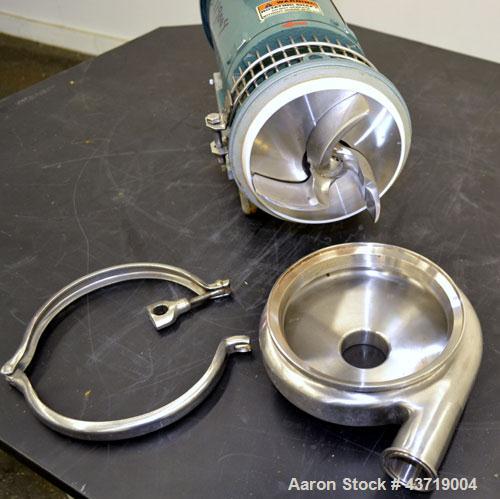 Used Tri Clover Centrifugal Pump, Model C216MDG56T-S-KX, 316 Stainless Steel. 2” Tri-clamp inlet, 1-1/2” tri-clamp outlet. Approximate capacity 110 gallons per minute at 25’ head, approximate 5'' dia...