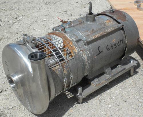 Used Tri-CloverCentrifugalPump, Model C218MD18T-S,316 stainless steel.2" Tri-clamp inlet, 1-1/2" tri-clamp outlet. 6-1/2" Diameter impeller. Approximate capacity 180 gallons per minute at 40' head. D...