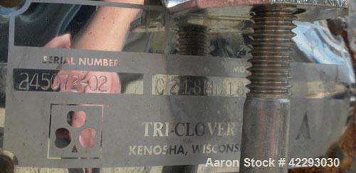 Used Tri-CloverCentrifugalPump, Model C218MD18T-S,316 stainless steel.2" Tri-clamp inlet, 1-1/2" tri-clamp outlet. 6-1/2" Diameter impeller. Approximate capacity 180 gallons per minute at 40' head. D...
