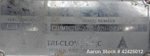 Used Tri-Clover Centrifugal Pump, Model C218MDG21T-20ND-O2U-09SP, 316 Stainless Steel. 2" Sanitary inlet, 1-1/2" sanitary outlet. Approximate 6 3/4" diameter impeller. Rated approximately 180 gallons...