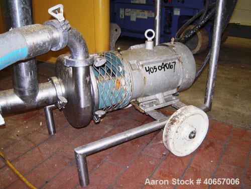 Used Tri-Clover Centrifugal Pump, Model C328MD18T-S, Stainless Steel. 3" Tri-clamp inlet, 2" tri-clamp outlet. Approximate capacity 200 gallons per minute at 45' head. Driven by a 5 hp, 3/60/230/460 ...
