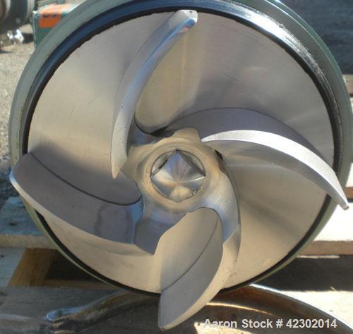 Used Tri-Clover Tri-Flo Centrifugal Pump, model C328MD18T-S, 316 stainless steel. 4" sanitary inlet, 2" sanitary outlet. 8" diameter impeller. Approximate capacity 300 gallons per minute at 65' head....