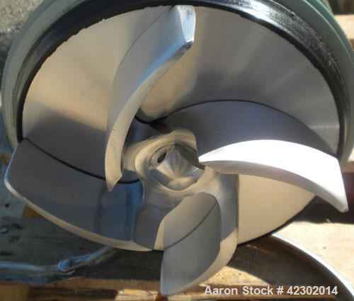 Used Tri-Clover Tri-Flo Centrifugal Pump, model C328MD18T-S, 316 stainless steel. 4" sanitary inlet, 2" sanitary outlet. 8" diameter impeller. Approximate capacity 300 gallons per minute at 65' head....