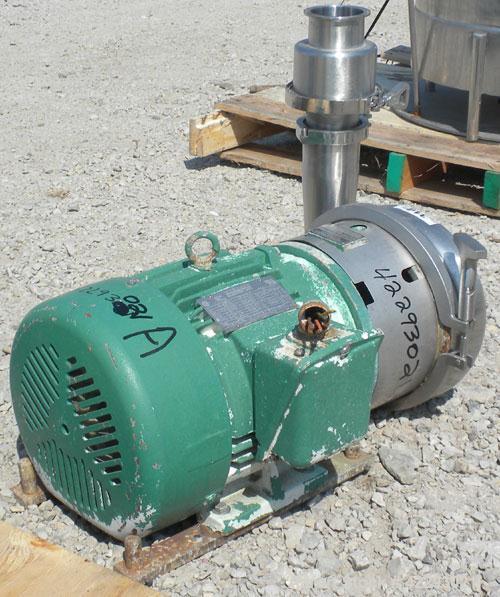 Used Tri-Clover Centrifugal Pump, model C439MDG21TA-S, 316 stainless steel. Approximately 400 gallons per minute at 250' head. 4" Tri-clamp inlet, 3" tri-clamp outlet. 8-1/2" impeller diameter. Drive...
