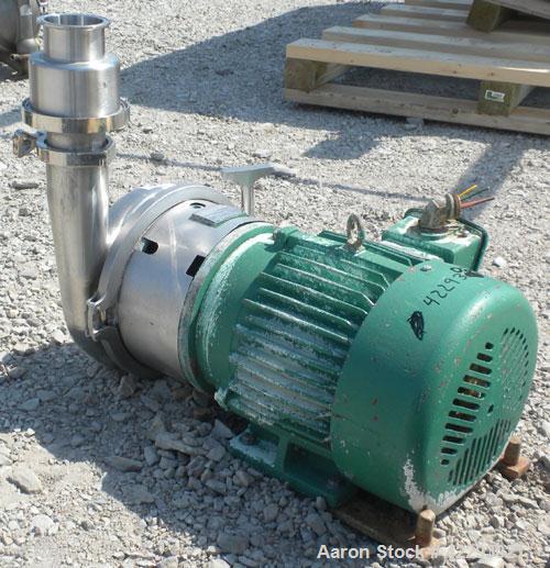 Used Tri-Clover Centrifugal Pump, model C439MDG21TA-S, 316 stainless steel. Approximately 400 gallons per minute at 250' head. 4" Tri-clamp inlet, 3" tri-clamp outlet. 8-1/2" impeller diameter. Drive...