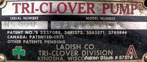 Used Stainless Steel Tri-Clover Centrifugal Pump, Model SP216MH-S